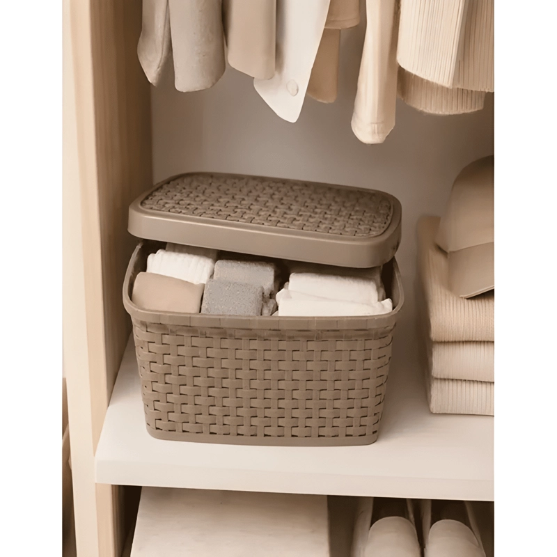 CAJA CANASTO ORGANIZADOR RATAN 13 LTS CON TAPA N°4 - 4