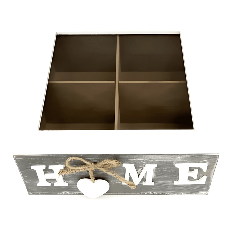 CAJA DE TE  4 ESPACIOS HOME TAPA BORDE BLANCO COLOR CAFE - 4