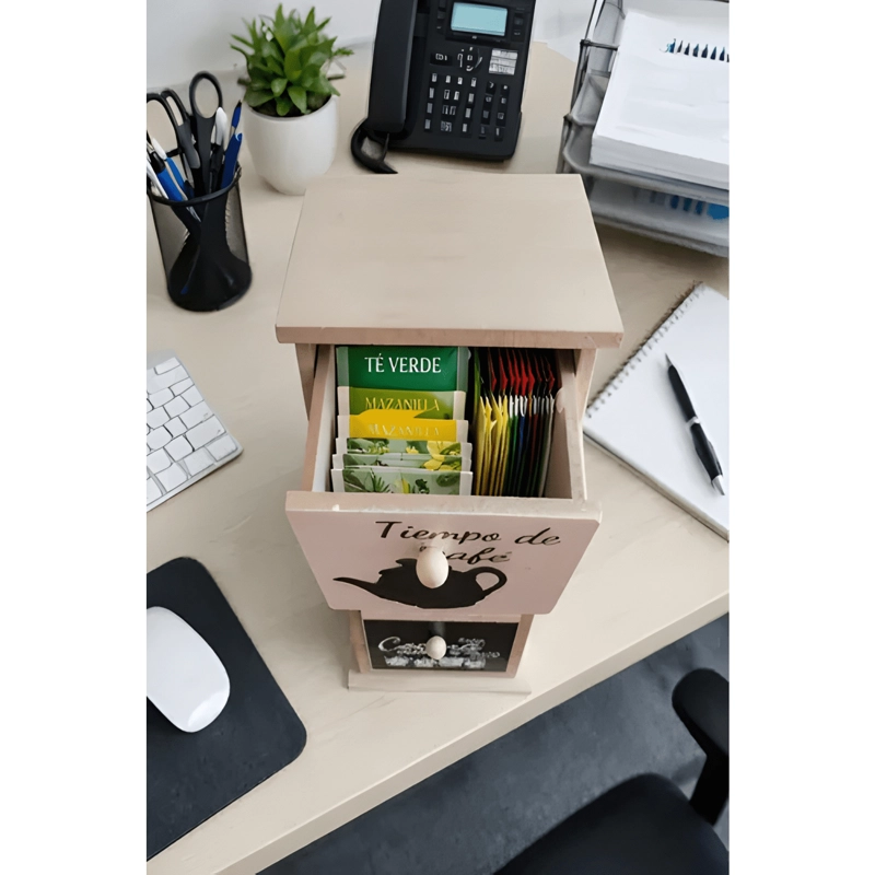 CAJA DE MADERA PARA TE  Y CAFE  ORGANIZADOR 3 CAJONES HOGAR #3 - 3