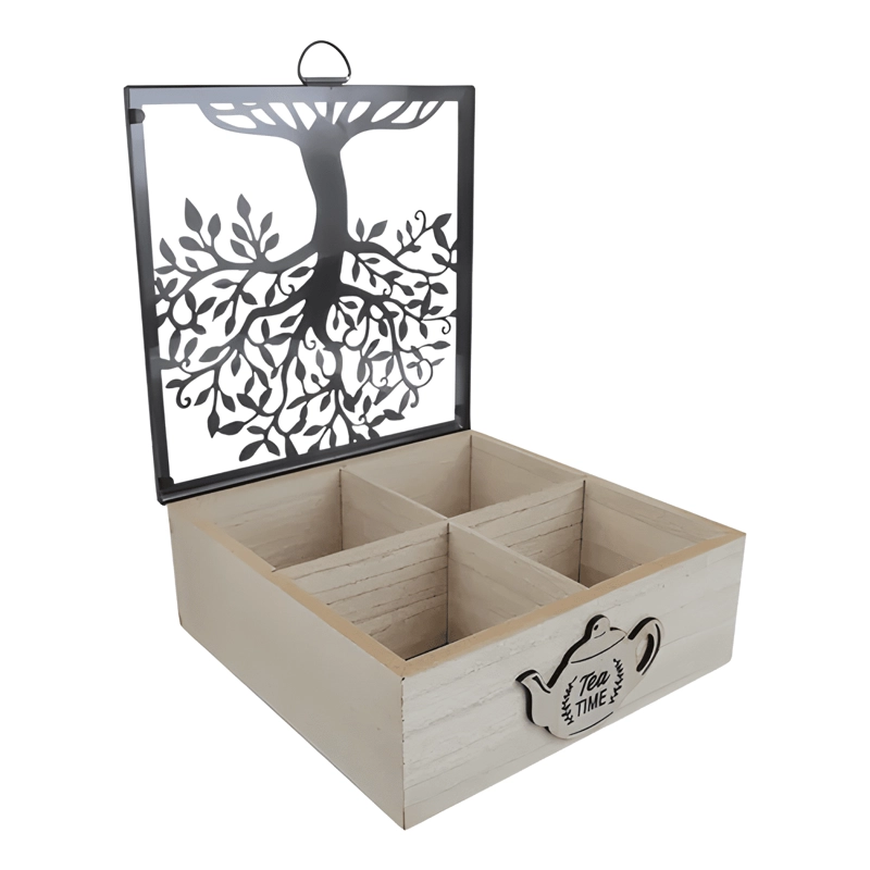 CAJA DE TE  ARBOL METAL 4 DIVISIONES 20X8CM - 2