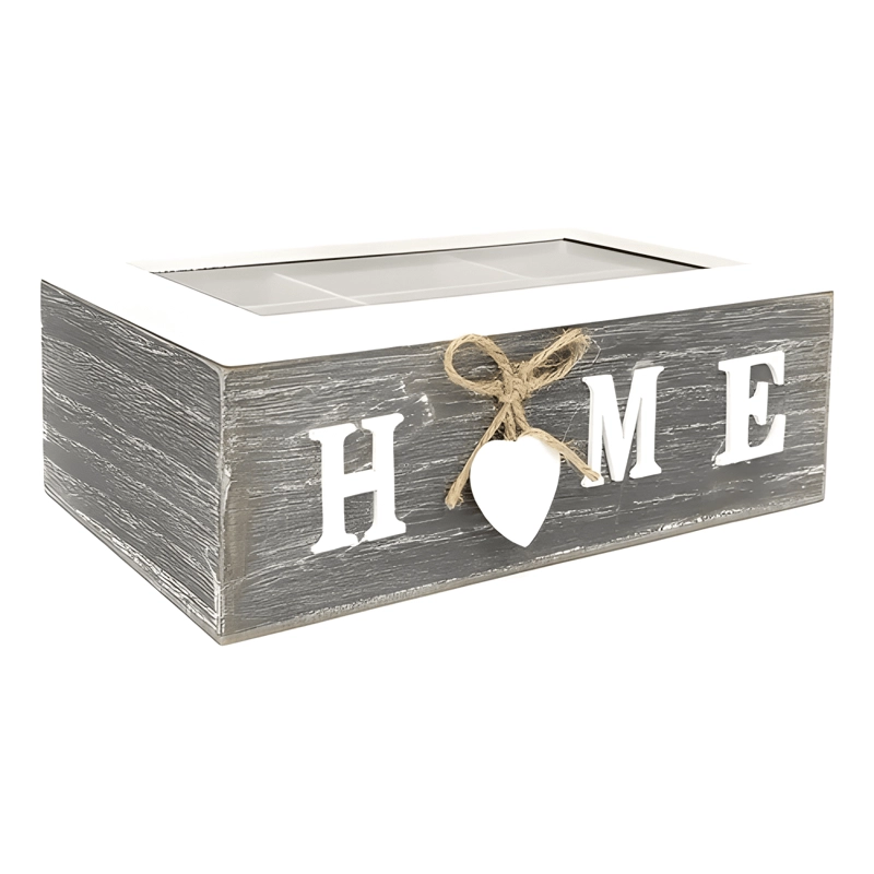 CAJA DE TE  6 ESPACIOS HOME TAPA BORDE BLANCO COLOR SILVER #1 - 3