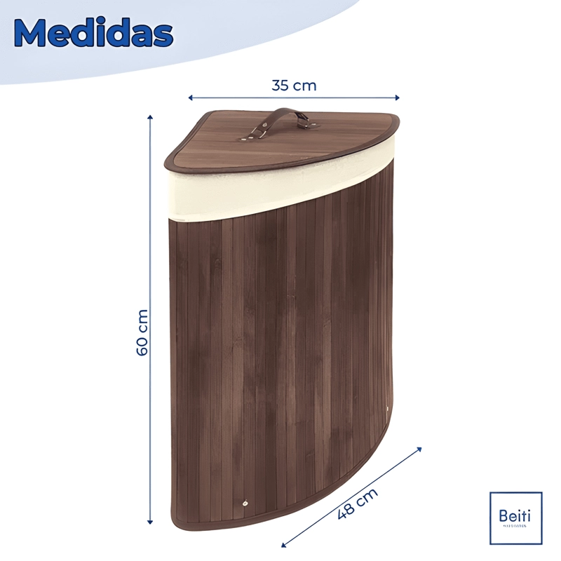 CESTA ESQUINERA BAMBU BEITI CON TAPA Y FUNDA LAVABLE MARRON - 1