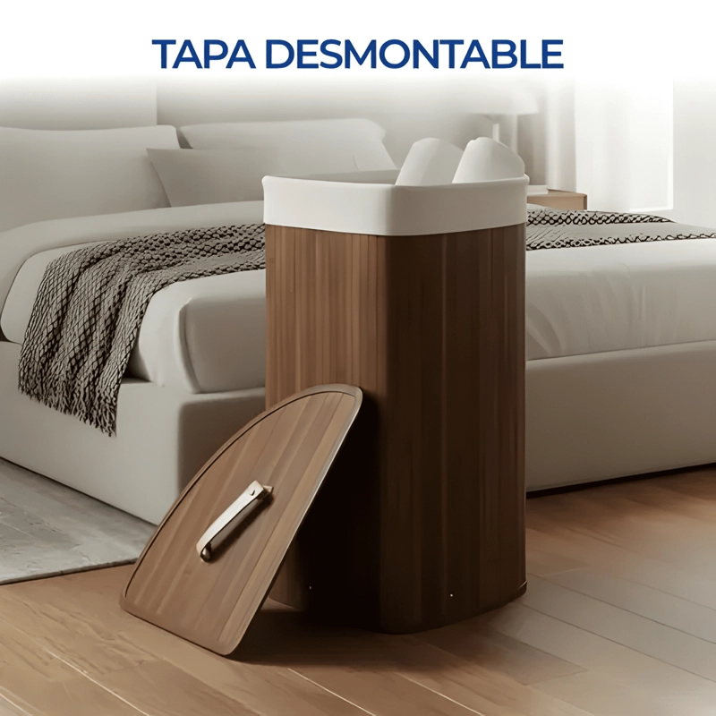 CESTA ESQUINERA BAMBU BEITI CON TAPA Y FUNDA LAVABLE MARRON - 3