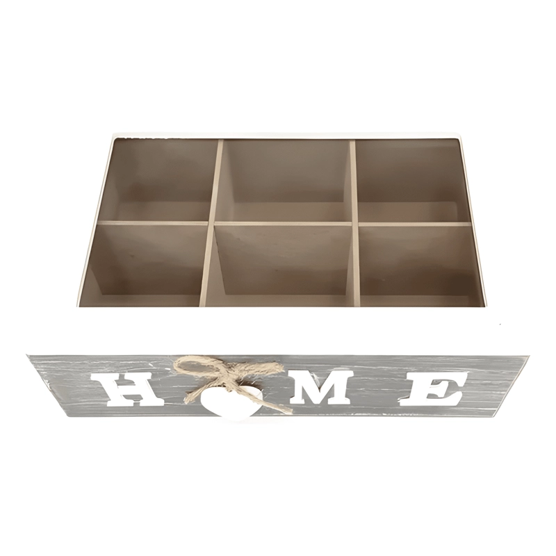 CAJA DE TE  6 ESPACIOS HOME TAPA BORDE BLANCO COLOR SILVER #2 - 2