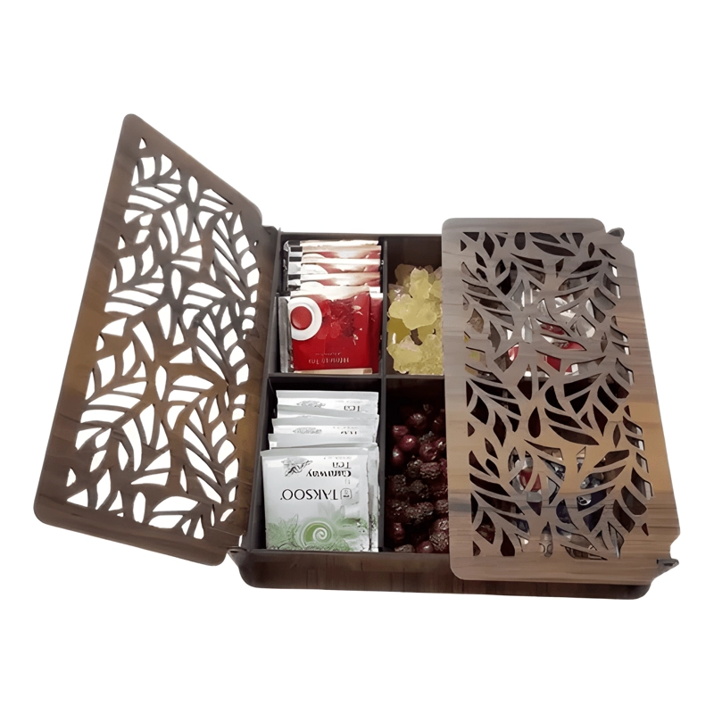 CAJA DE MADERA DE 6 DIVISIONES PARA TE  Y CAFE  CON TAPA - 1
