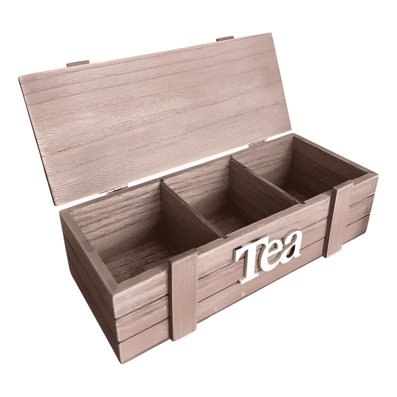 CAJA DE TE  MEDIANA DE MADERA 3 ESPACIOS - 2