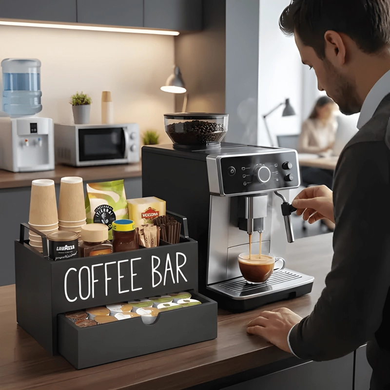 CAJA DE TE  COFFEE BAR ORGANIZADOR ESTACION CON CAJON - 2