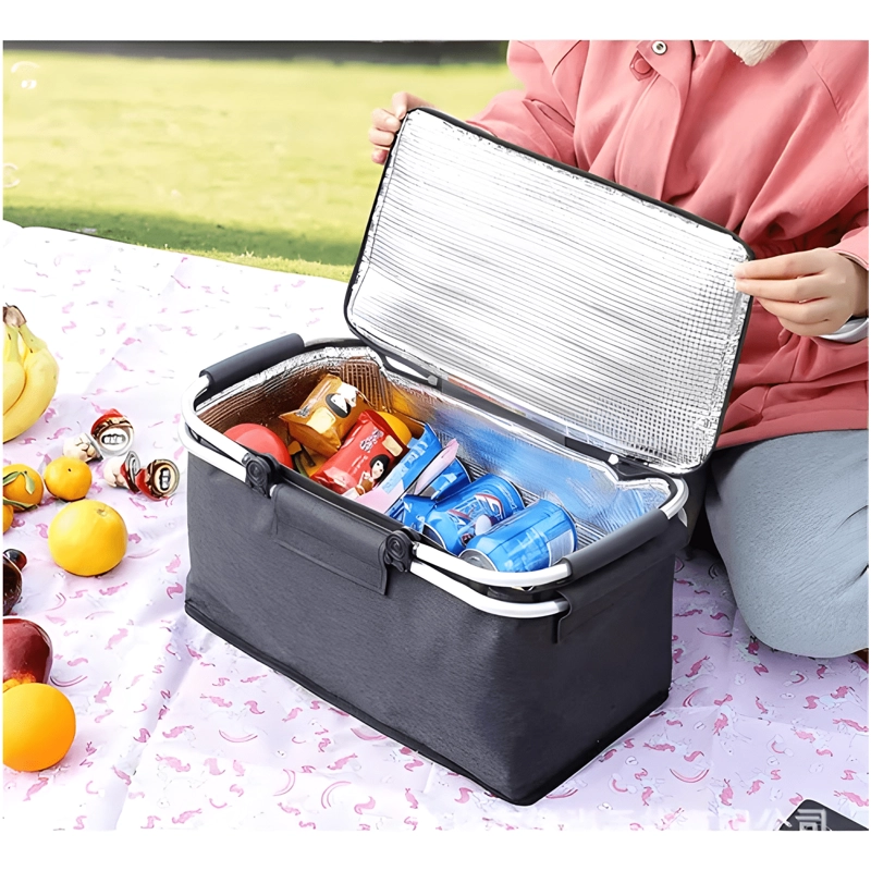 CANASTO DE PICNIC 4 PERSONAS CESTA TE RMICA IMPERMEABLE NEGRO - 3