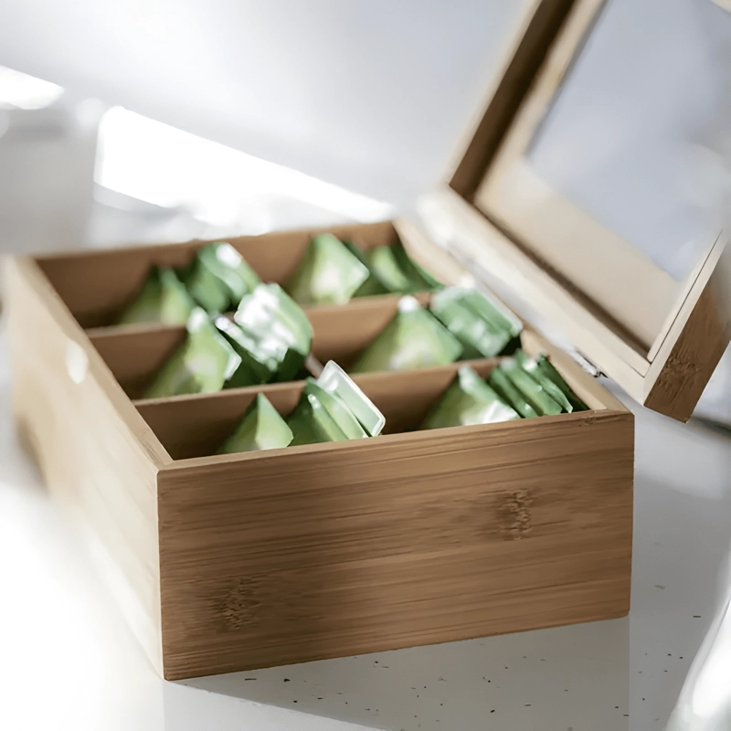 CAJA PORTA TE  BAMBU 6 DIVISIONES ORGANIZADOR NATURAL - 1