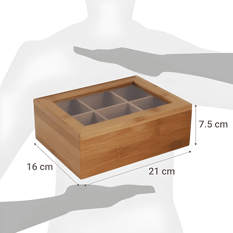 CAJA PORTA TE  BAMBU 6 DIVISIONES ORGANIZADOR NATURAL - 4