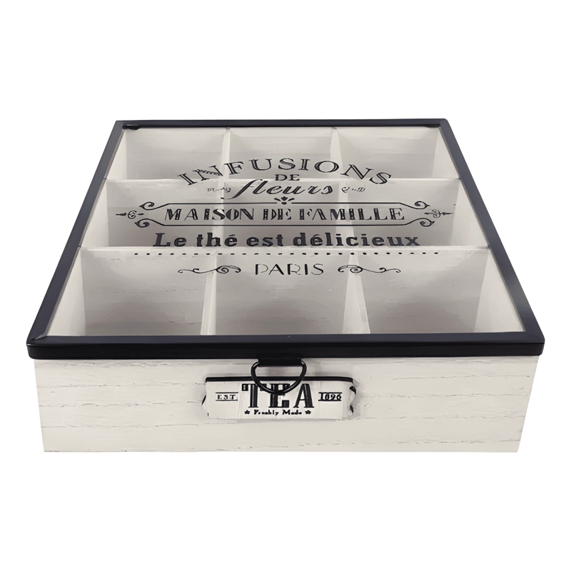 CAJA DE TE  9 DIVISIONES TAPA CON DISEÑO DECORATIVA MADERA - 2