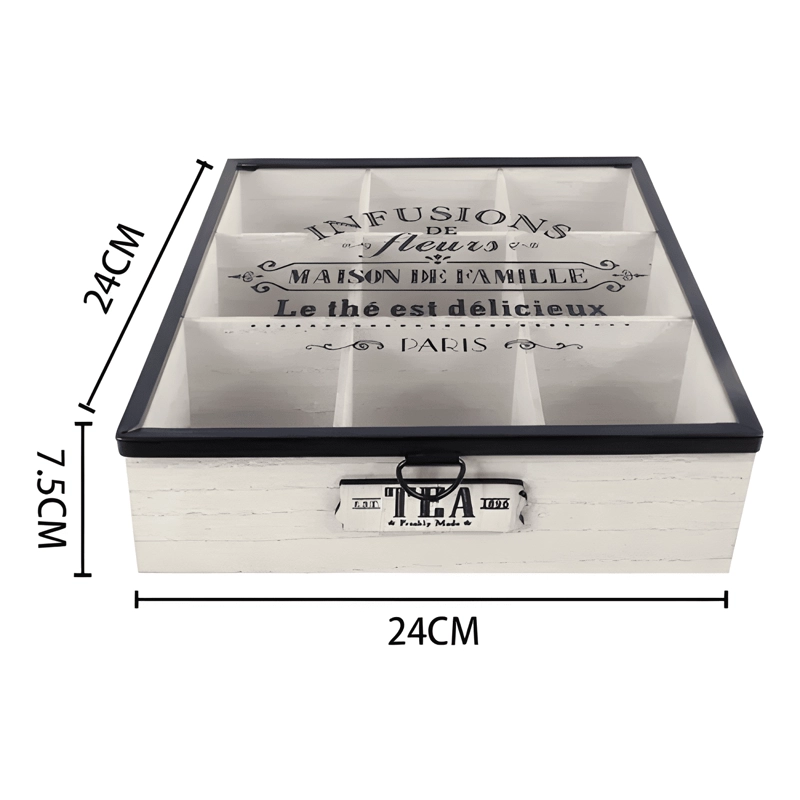 CAJA DE TE  9 DIVISIONES TAPA CON DISEÑO DECORATIVA MADERA - 3