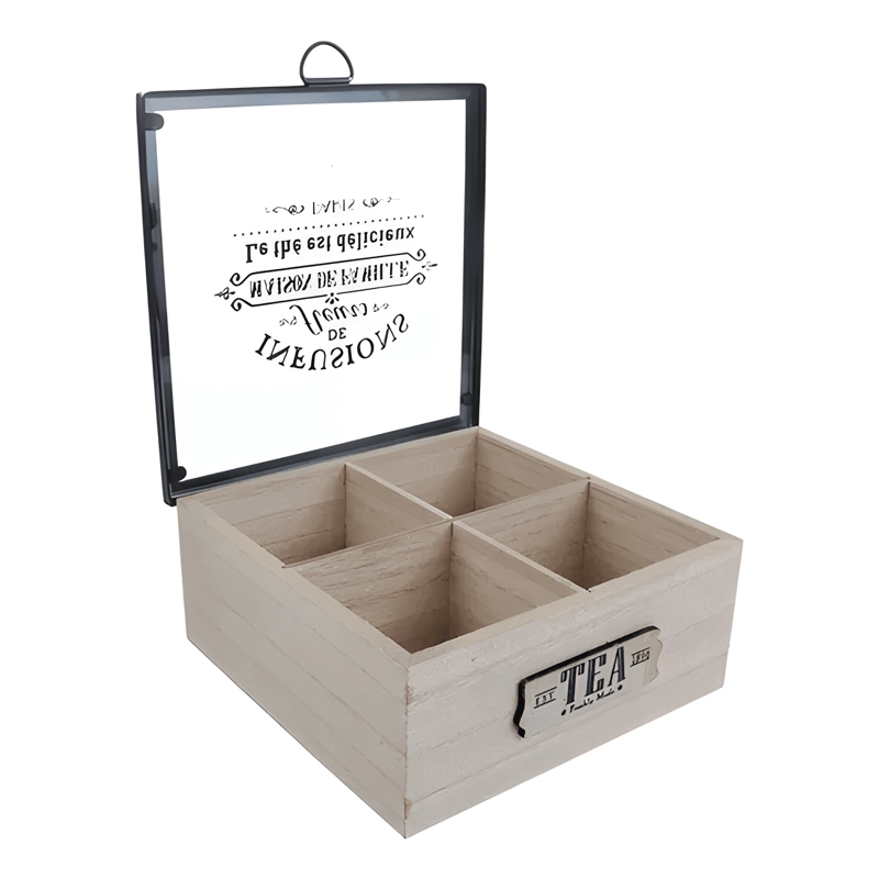 CAJA DE TE  INFUSION 4 DIVISIONES 17X17X8CM - 1