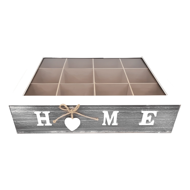 CAJA DE TE  12 ESPACIOS HOME TAPA BORDE BLANCO COLOR GRIS - 2