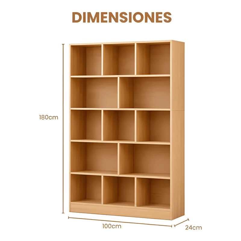 LIBRERO MADERA BIBLIOTECA 13 REPISAS 100X23X180CM - 1
