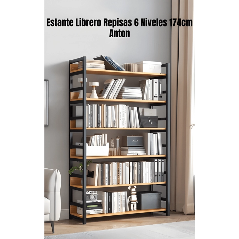 ESTANTE LIBRERO REPISAS 6 NIVELES ANTON 174CM CAFE - 1