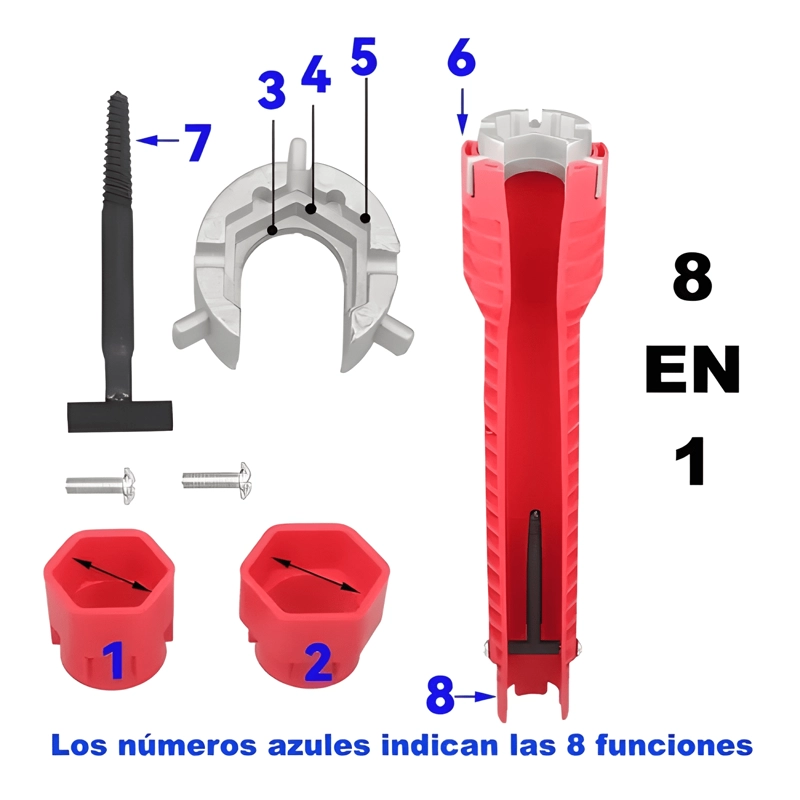 LLAVE AJUSTABLE GASFITERIA MULTIUSO FLEXIBLE DESAGÜE ROJO #2 - 2