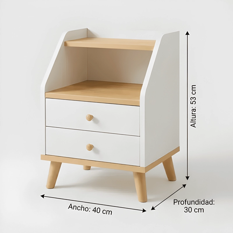 VELADOR 2 NIVELES CAJONES HOMER DESIGN 40X30X53 BLANCO - 2