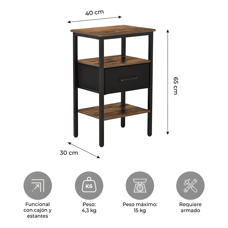 VELADOR GARY RELAN INDUSTRIAL CAJON Y REPISA CAFE  Y NEGRO - 3