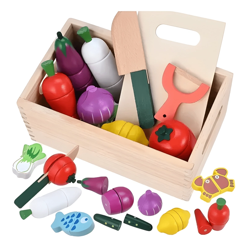 JUEGO DIDACTICO DE MADERA CORTA VEGETALES Y FRUTAS IMAN #1 - 1