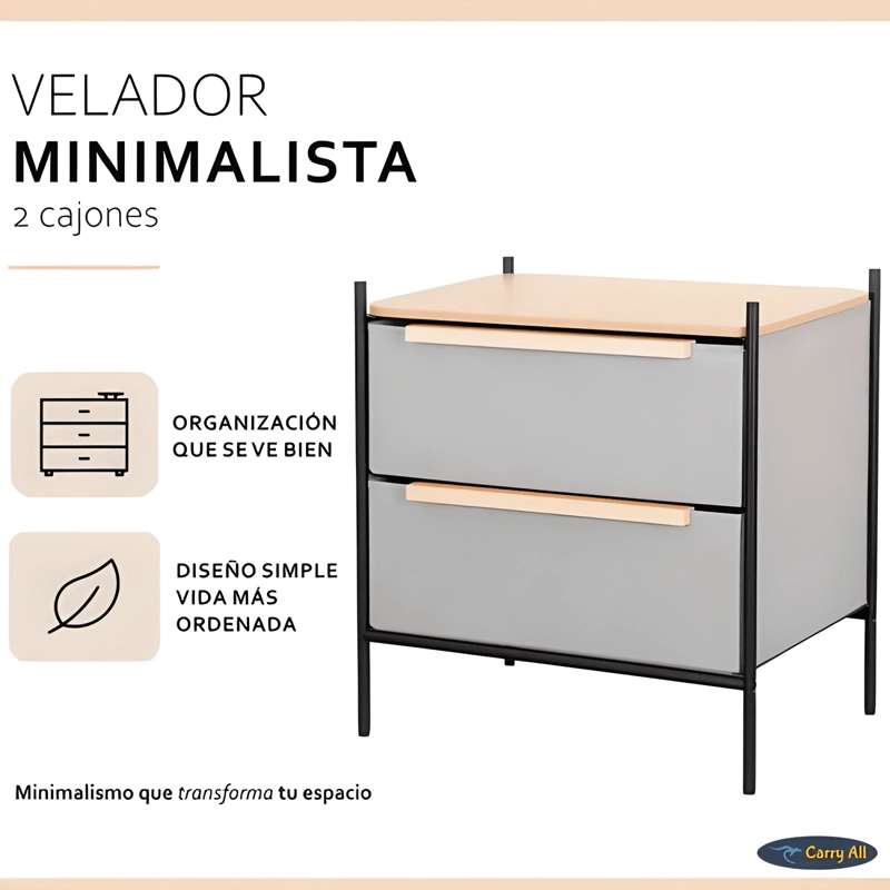 VELADOR CAJONERA CARRY ALL 2 CAJONES MARCO METALICO GRIS - 2
