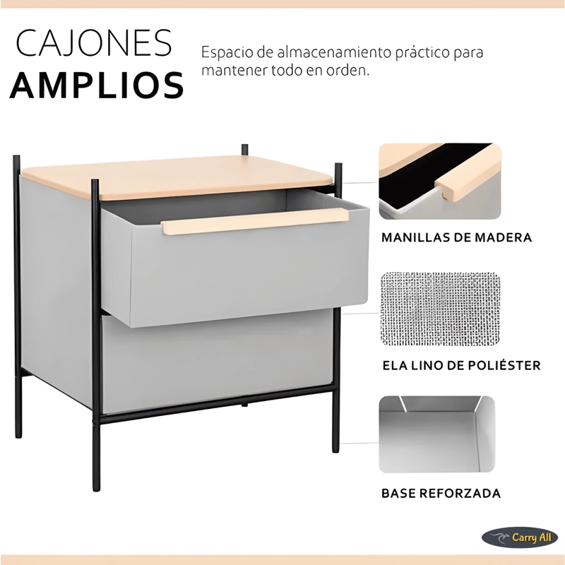 VELADOR CAJONERA CARRY ALL 2 CAJONES MARCO METALICO GRIS - 3
