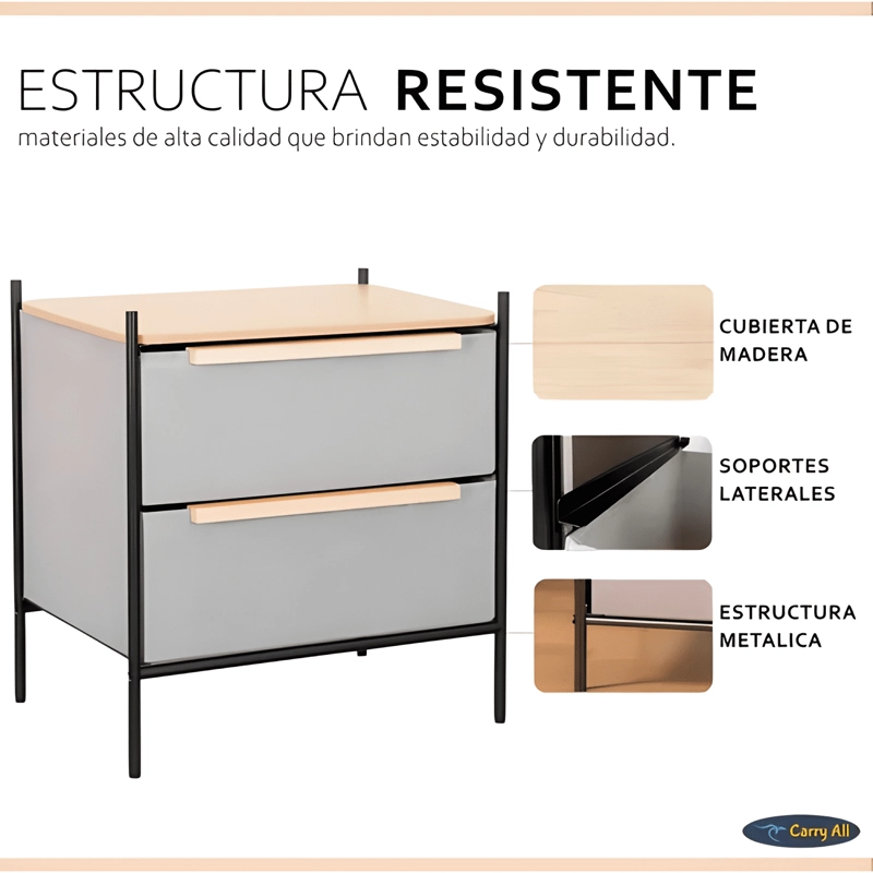VELADOR CAJONERA CARRY ALL 2 CAJONES MARCO METALICO GRIS - 4