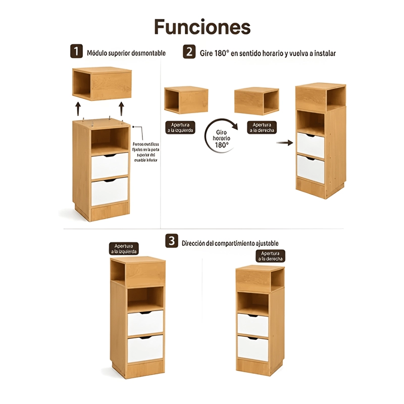 VELADOR ANGOSTO 2 CAJONES OCULTOS MDF MATE 30X30X66 BLANCO - 1