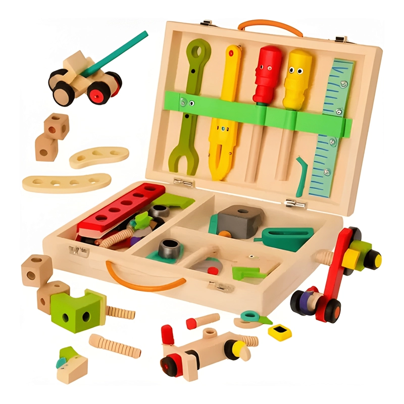 CAJA DE HERRAMIENTAS DE MADERA JUGUETE MONTESSORI NIÑOS - 1