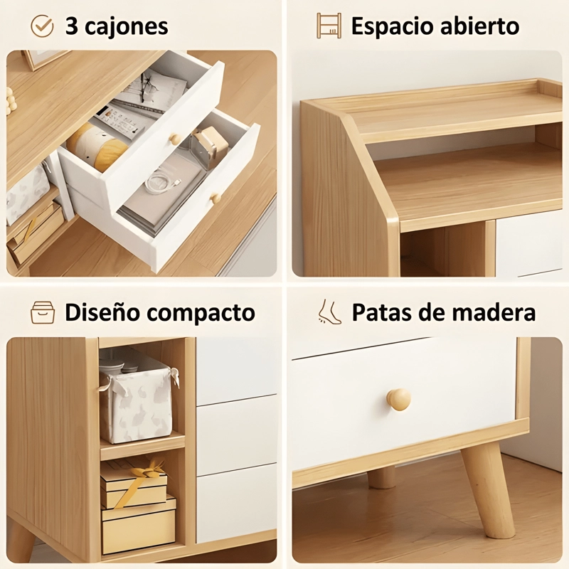 VELADOR VANGUARDIA 3 CAJONES HOMER DESIGN 50X30X61 MARRON - 2