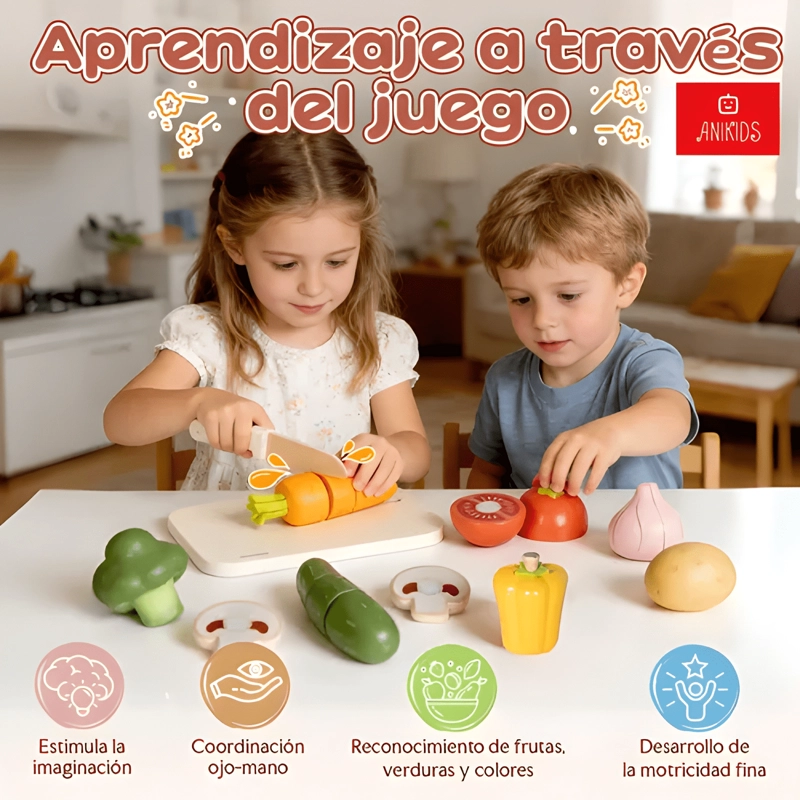 JUGUETE COCINA CORTA FRUTA Y VERDURA VELCRO 23 PIEZAS - 1