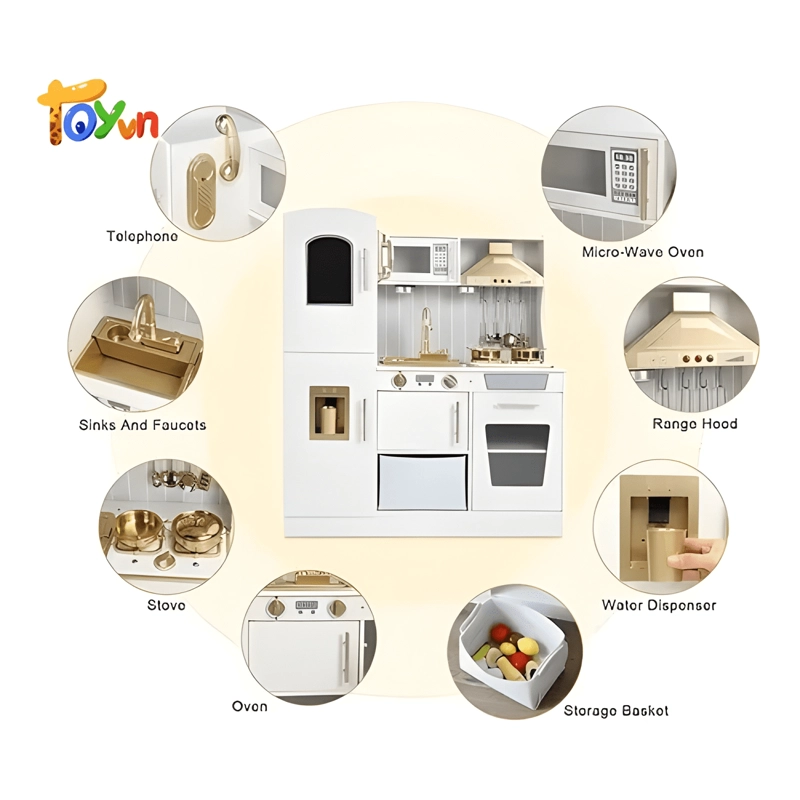 COCINA INFANTIL DE MADERA CON LUCES Y AGUA BLANCA - 3