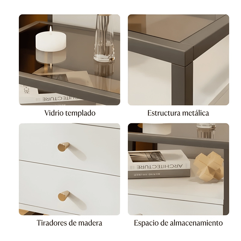VELADOR VANGUARDIA 2 CAJONES REPISA VIDRIO 50X40X53CM BLANCO - 3