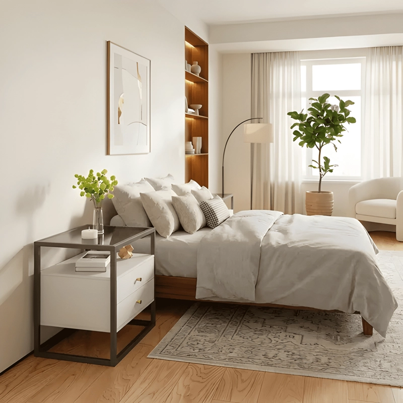 VELADOR VANGUARDIA 2 CAJONES REPISA VIDRIO 50X40X53CM BLANCO - 4