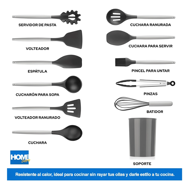 SET 12 UTENSILIOS COCINA SILICONA Y MADERA HOME SUPPLY ROSA - 1
