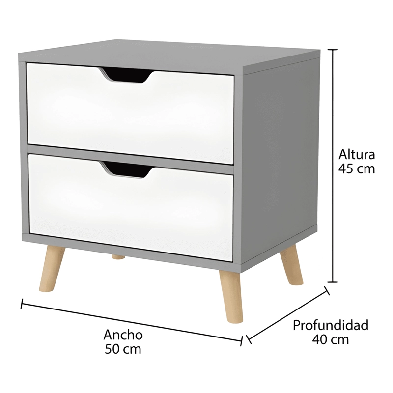 VELADOR 2 NIVELES CAJONES HOMER DESIGN 50X40X45 GRIS - 1