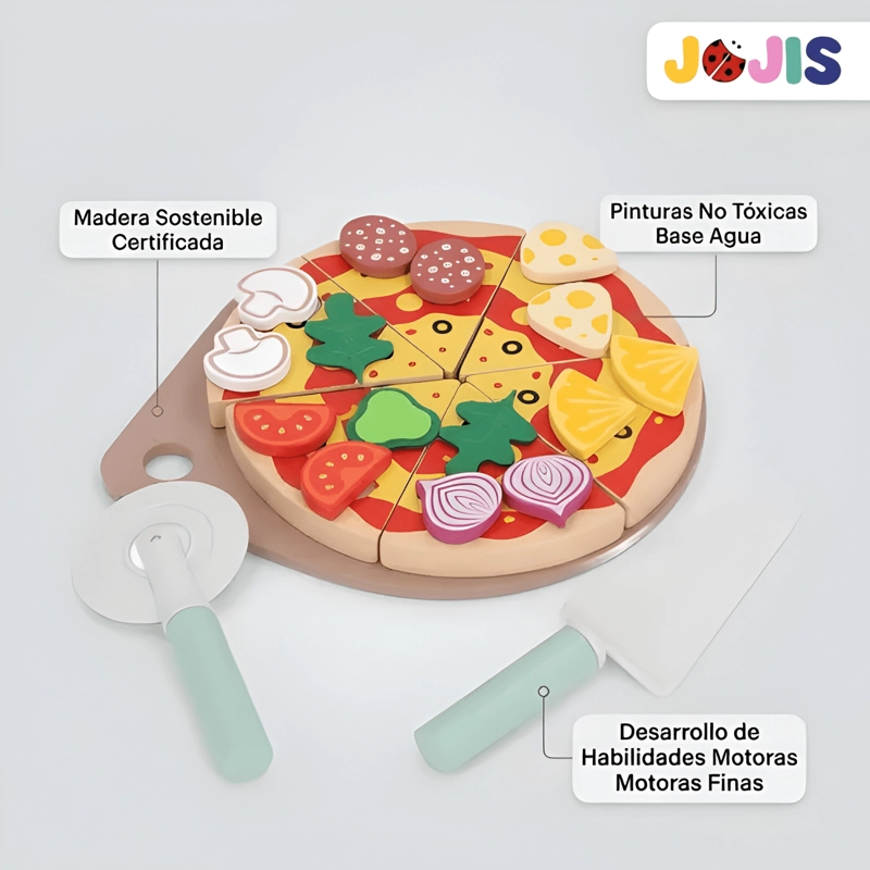 JUGUETE PIZZA DE MADERA COCINA INFANTIL SET PARA CORTAR - 1
