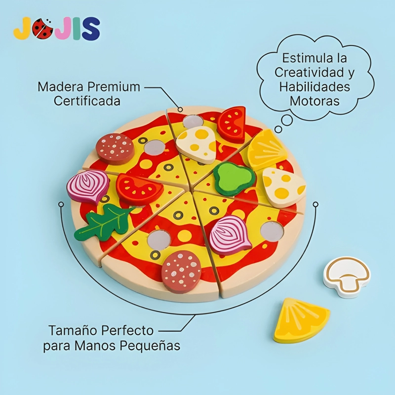 JUGUETE PIZZA DE MADERA COCINA INFANTIL SET PARA CORTAR - 2