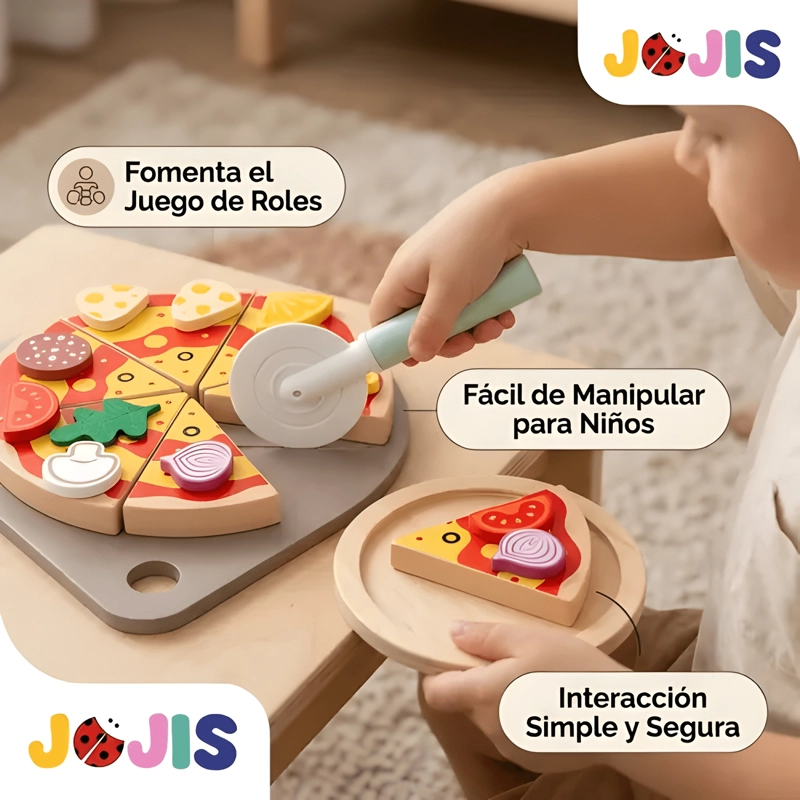 JUGUETE PIZZA DE MADERA COCINA INFANTIL SET PARA CORTAR - 3