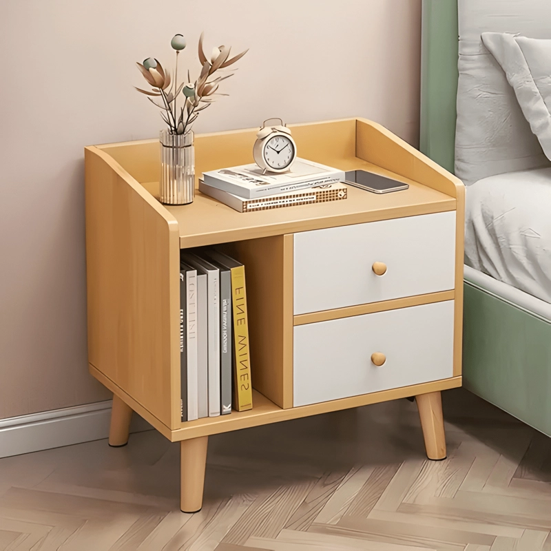 MESA LATERAL RETRO CON CAJON DE 43X30X48CM MARRON CLARO - 4