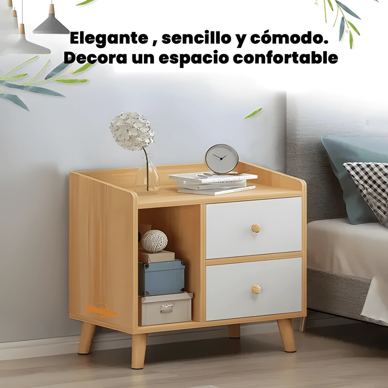 VELADOR 2 CAJONES MESA DE NOCHE RETRO 48X30X43 MARRON CLARO - 1