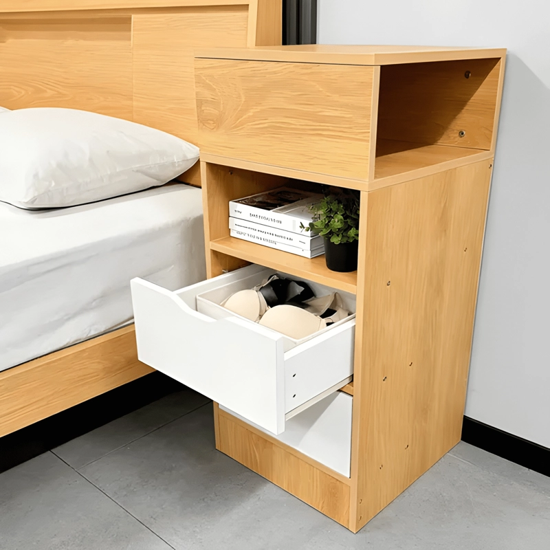 VELADOR ANGOSTO 2 CAJONES OCULTOS MDF 30X30X66 MADERA CLARA - 4