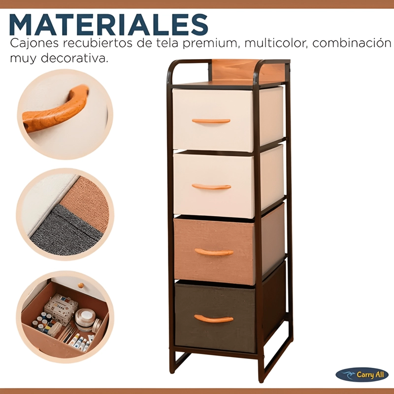 VELADOR CAJONERA CARRY ALL 4 CAJONES MARCO METALICO MADERA - 3