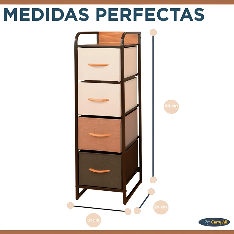 VELADOR CAJONERA CARRY ALL 4 CAJONES MARCO METALICO MADERA - 4