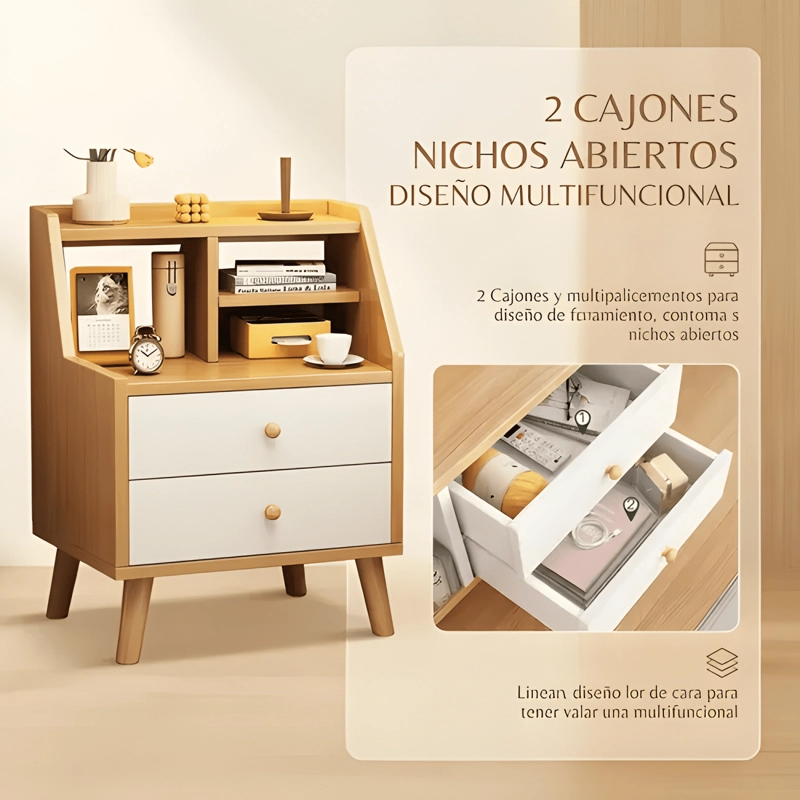 VELADOR 2 NIVELES CAJONES HOMER DESIGN 50X30X61 MARRON - 1