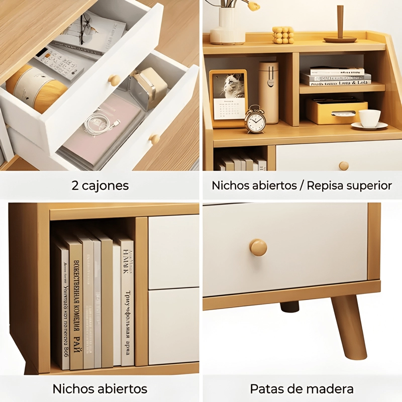 VELADOR 2 NIVELES CAJONES HOMER DESIGN 50X30X61 MARRON - 3