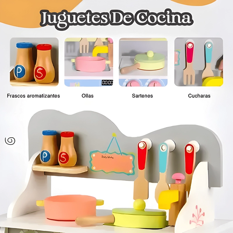 COCINA CON HORNO DE JUGUETE DE MADERA DIDACTICO ROSADA - 2