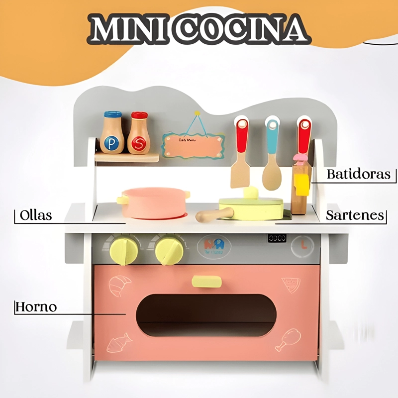 COCINA CON HORNO DE JUGUETE DE MADERA DIDACTICO ROSADA - 3