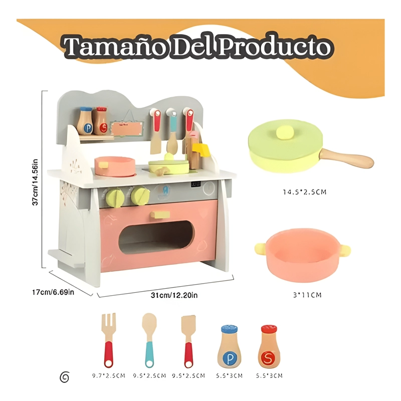 COCINA CON HORNO DE JUGUETE DE MADERA DIDACTICO ROSADA - 4