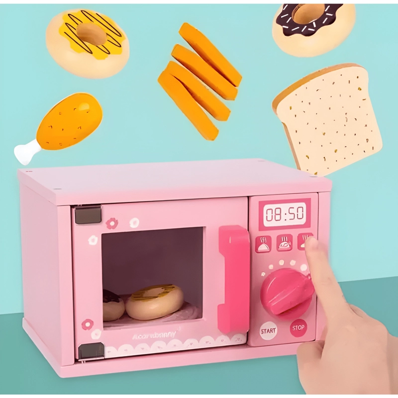 JUGUETE DIDACTICO HORNO MICROONDAS DE MADERA PARA NIÑOS - 4